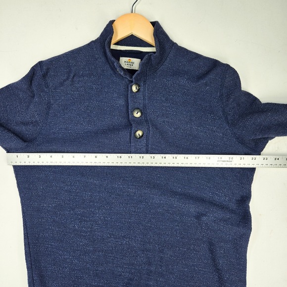 Marine Layer Mens Sweater Medium M Pullover 1/4 Blue Button Casual Mock Neck - Picture 7 of 7